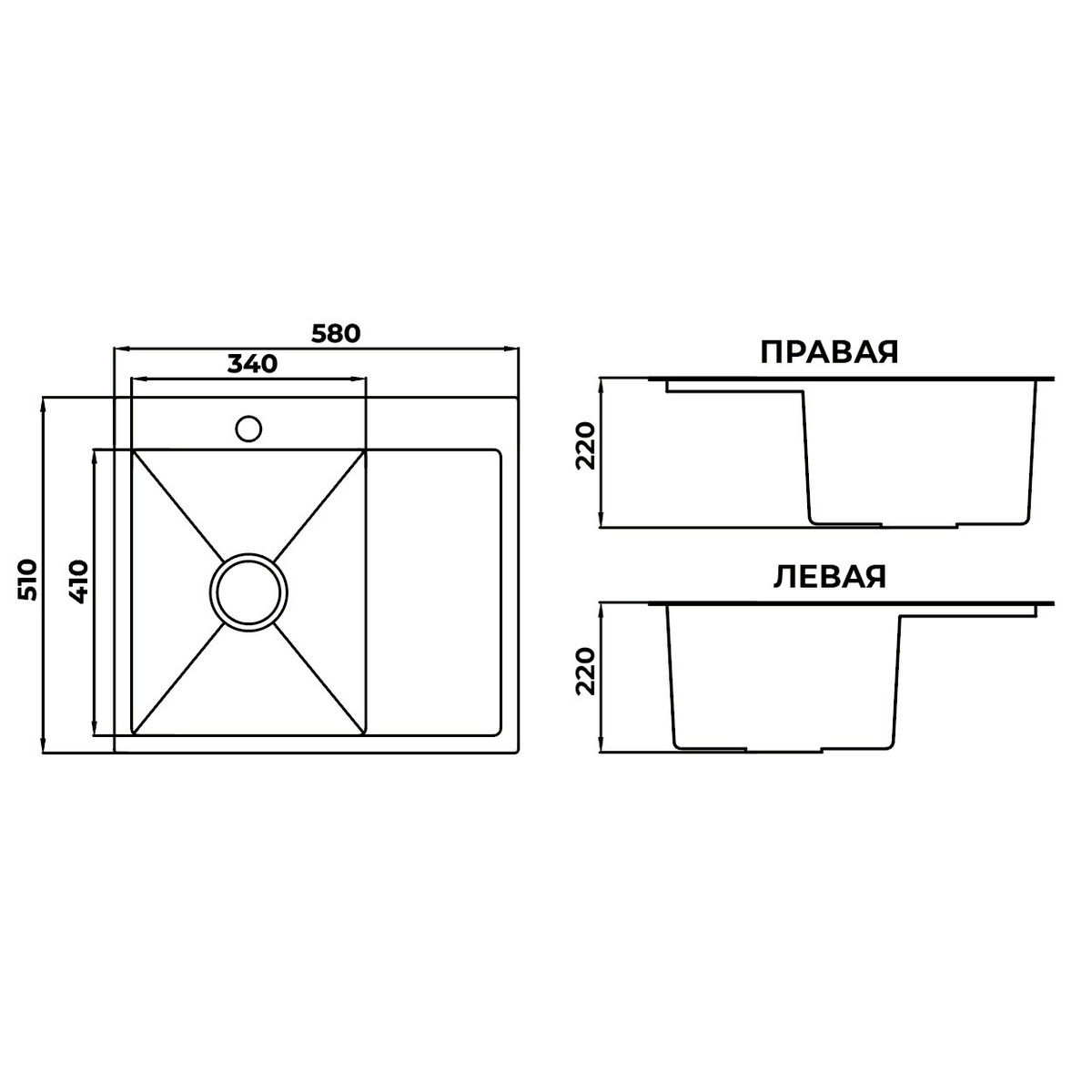 5851 Мойка Even silk graphit Premial/левая (крыло справа)